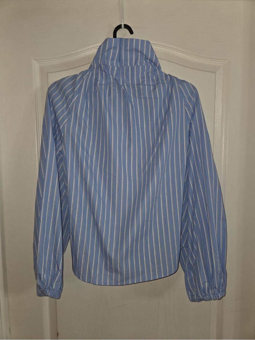 Blue Stripe Balloon-Sleeve Tie-Neck Top - Picture 3 of 3